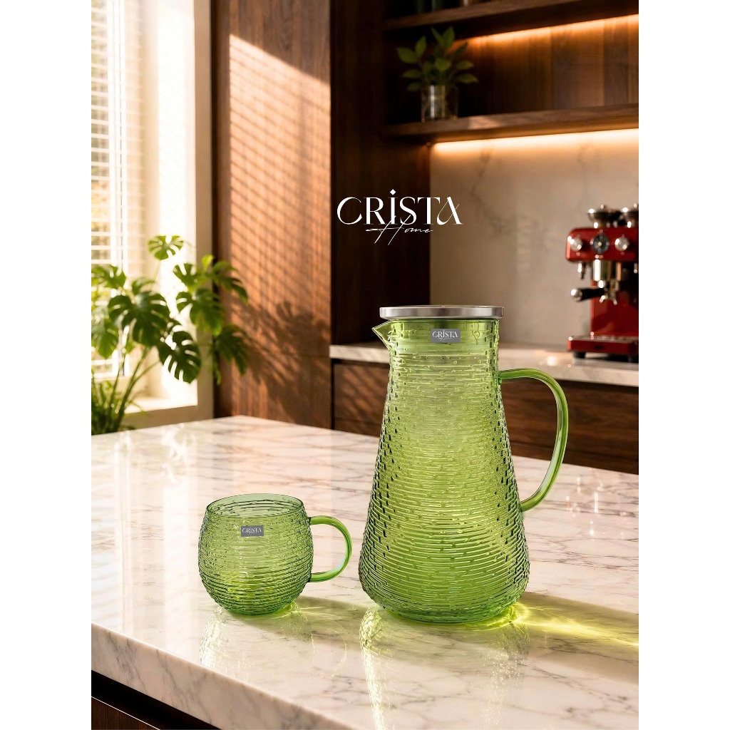 Bình Thủy Tinh Chịu Nhiệt 2L Crista Home Vân Ngang Có Nắp Inox 304 | Bình Pha Trà Detox Nóng Lạnh 60279