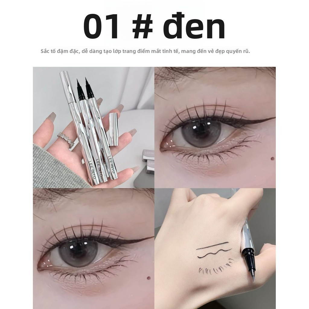 LEEINTO bút kẻ mắt,đầu siêu mảnh, khô nhanh,chống nước,không thành mắt gấu trúc,đen,nâu