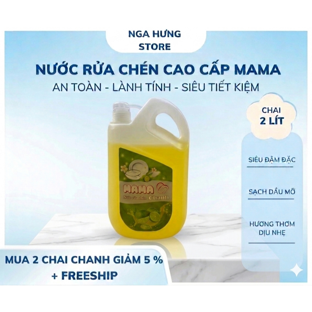 Nước Rửa Chén Bát Cao Cấp MAMA CHANH, Quế- Can 2 Lít , Sạch Bóng Dầu Mỡ , An Toàn Với Da Tay