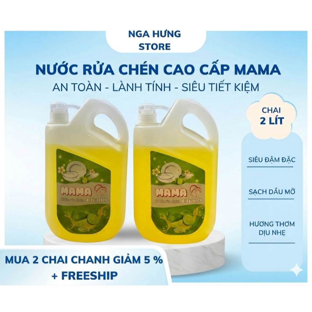 Nước Rửa Chén Bát Cao Cấp MAMA CHANH, Quế- Can 2 Lít , Sạch Bóng Dầu Mỡ , An Toàn Với Da Tay