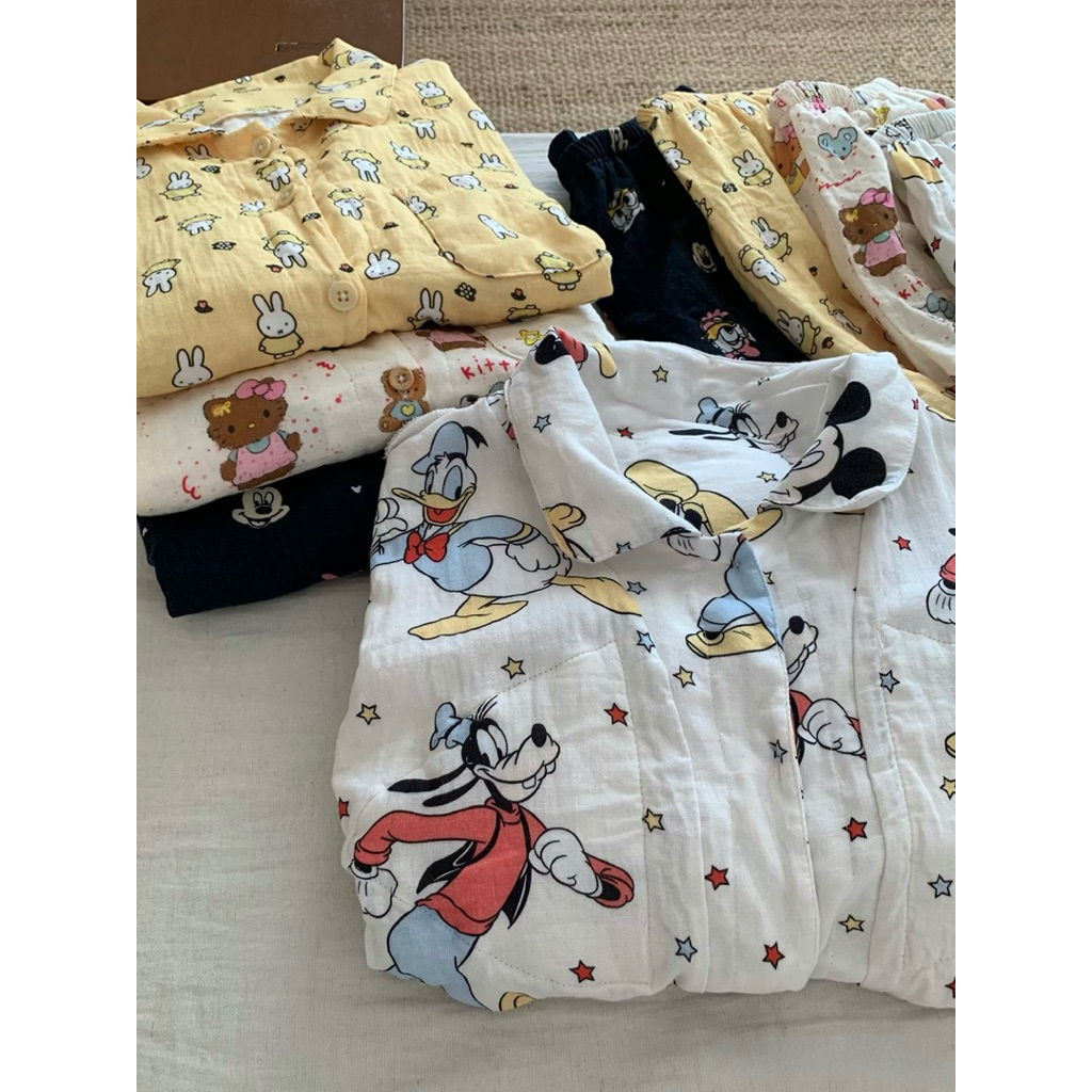 𝙡𝙪𝙡𝙡𝙖𝙗𝙞𝙣.𝙨𝙡𝙚𝙚𝙥𝙬𝙚𝙖𝙧 | Baguette Set | Bộ đồ xô cotton gạc 2 lớp form rộng hoạ tiết dễ thương ⋆. 𐙚˚