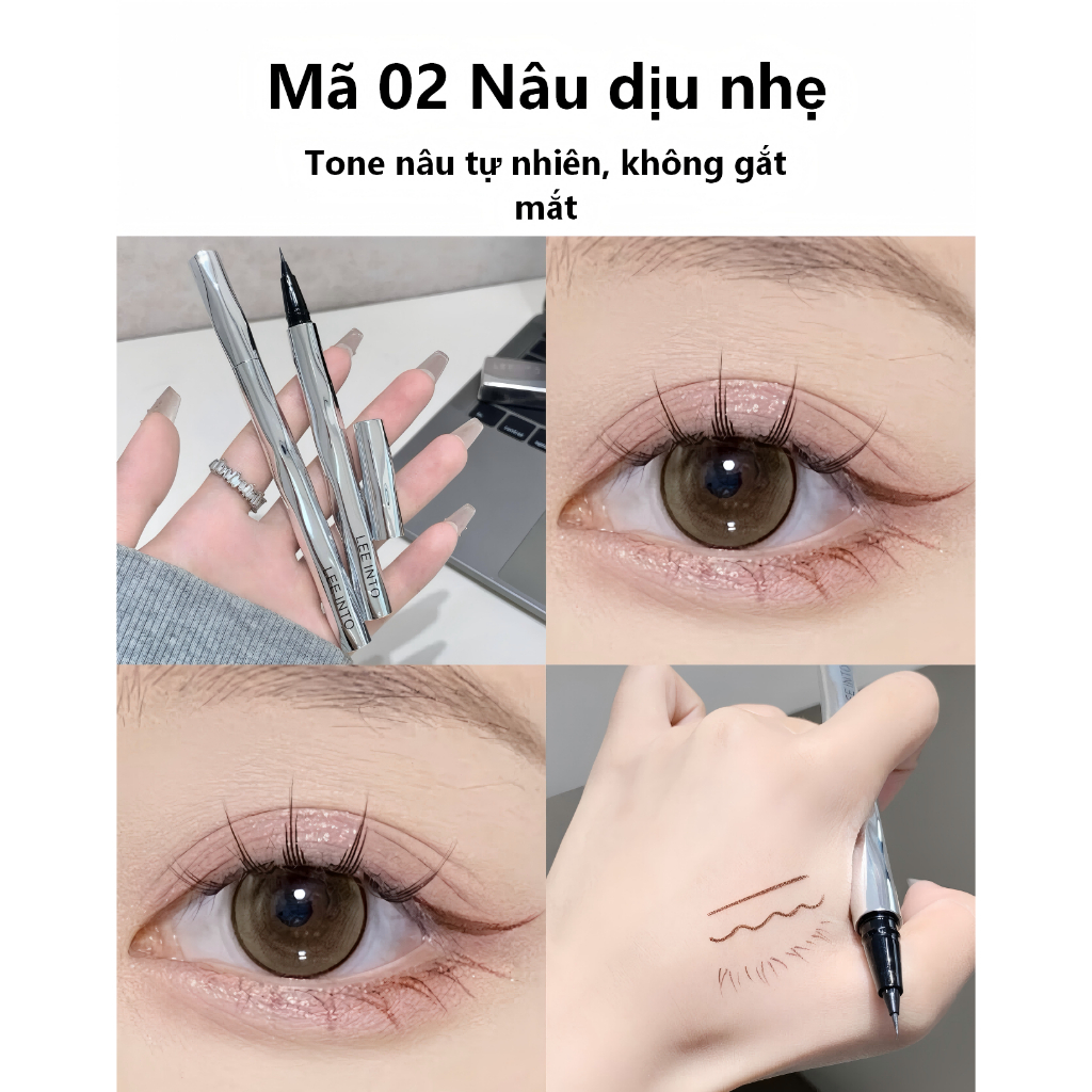 LEEINTO bút kẻ mắt,đầu siêu mảnh, khô nhanh,chống nước,không thành mắt gấu trúc,đen,nâu