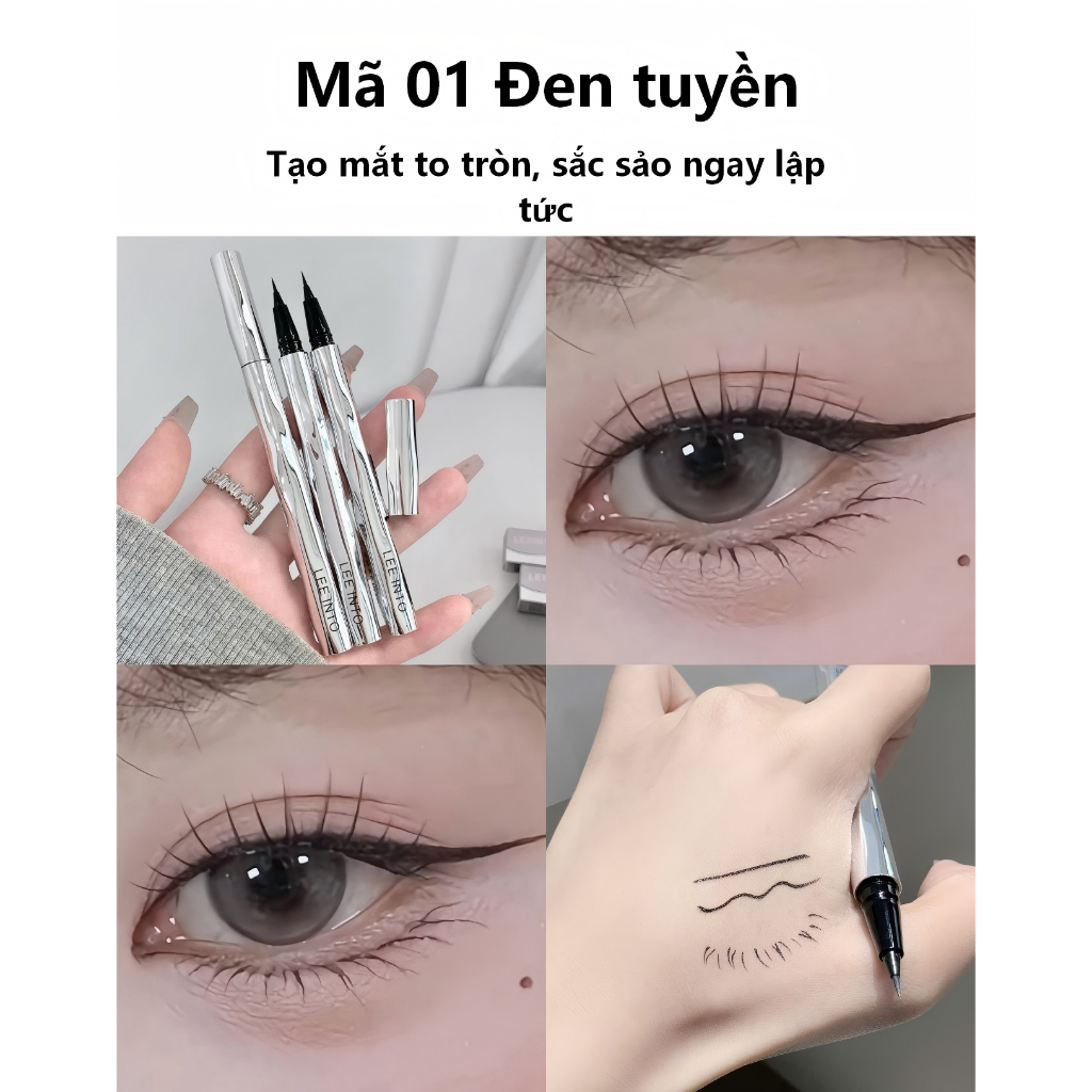 LEEINTO bút kẻ mắt,đầu siêu mảnh, khô nhanh,chống nước,không thành mắt gấu trúc,đen,nâu