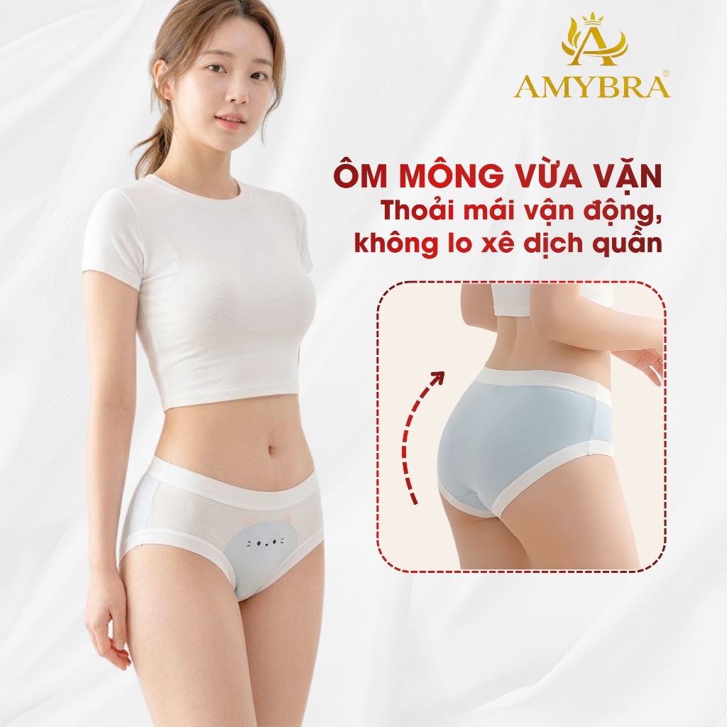Quần Lót Nữ Cotton Viền Su Lụa Co Giãn Mềm Mại, Quần Chip Nữ Đáy May Kháng Khuẩn AMYBRA L1164