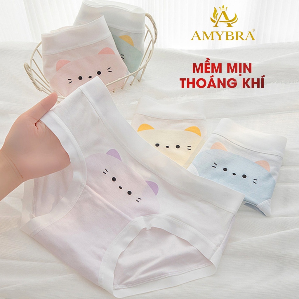Quần Lót Nữ Cotton Viền Su Lụa Co Giãn Mềm Mại, Quần Chip Nữ Đáy May Kháng Khuẩn AMYBRA L1164