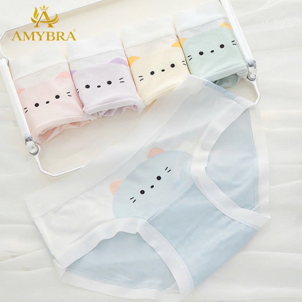 Quần Lót Nữ Cotton Viền Su Lụa Co Giãn Mềm Mại, Quần Chip Nữ Đáy May Kháng Khuẩn AMYBRA L1164