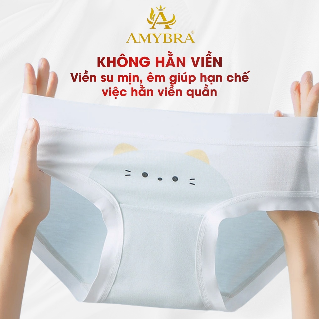 Quần Lót Nữ Cotton Viền Su Lụa Co Giãn Mềm Mại, Quần Chip Nữ Đáy May Kháng Khuẩn AMYBRA L1164