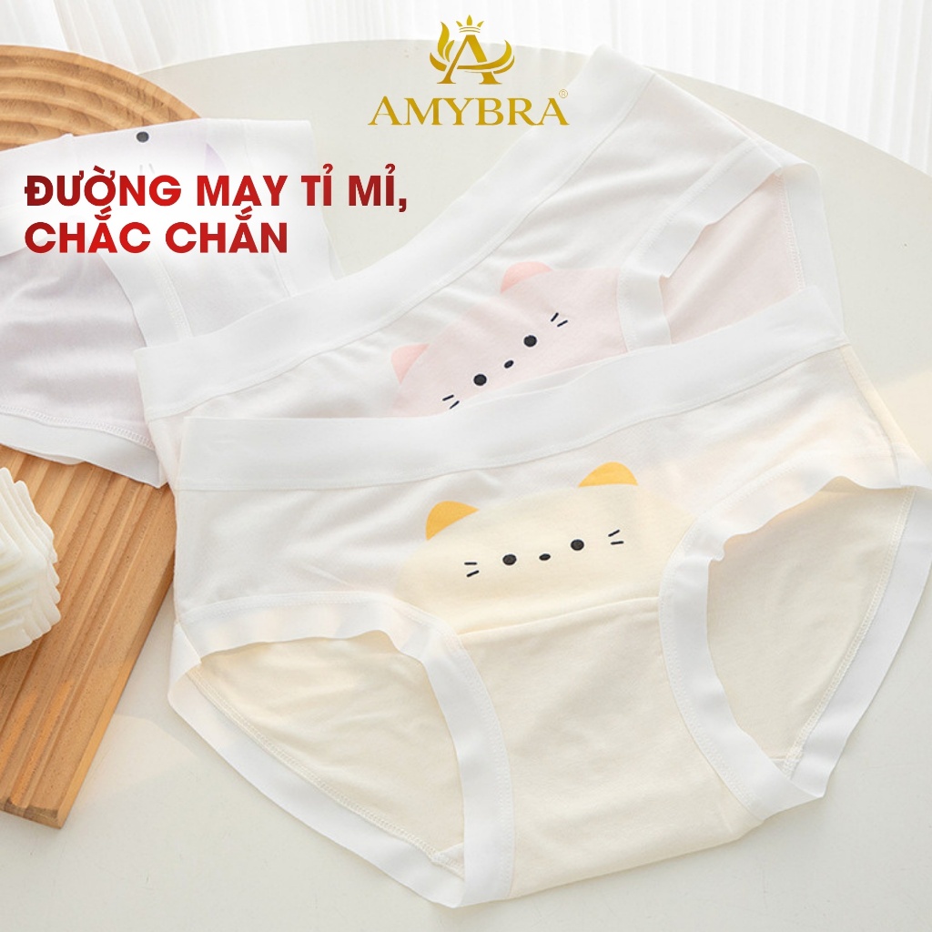 Quần Lót Nữ Cotton Viền Su Lụa Co Giãn Mềm Mại, Quần Chip Nữ Đáy May Kháng Khuẩn AMYBRA L1164