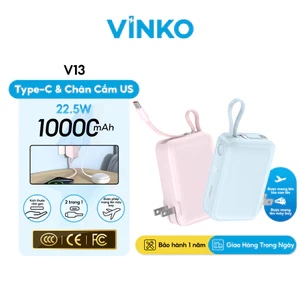 Pin sạc dự phòng 3C VINKO V13 10000mAh , đi kèm phích cắm US và cáp sạc Type-C