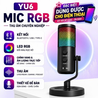 Micro-Micro Livestream, Thu Âm Chuyên Nghiệp ME6S Core X- LED RGB-Lọc 99% Tạp Âm-Thu Âm 360 Độ-BH12T