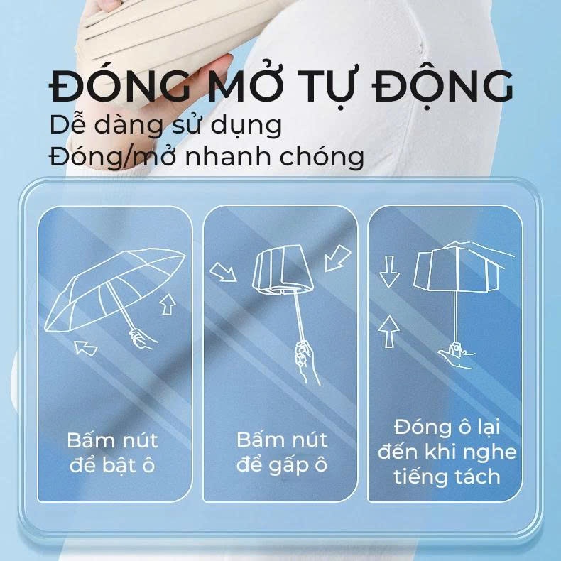 Ô Che Mưa 12 Nan Kép Tự Động, Khung Hợp Kim Siêu Bền, Chất Liệu Polyester Chống Tia UV