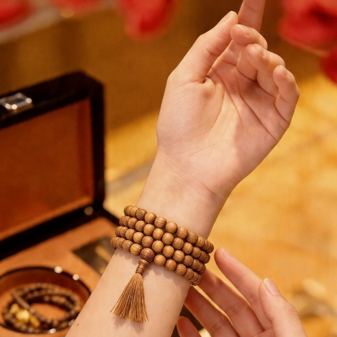 [𝐒𝐀𝐋𝐄] Vòng tay chuỗi 108 hạt gỗ Ngọc Am hương thơm nhẹ nhàng, giúp mang lại may mắn và tài lộc cho người đeo