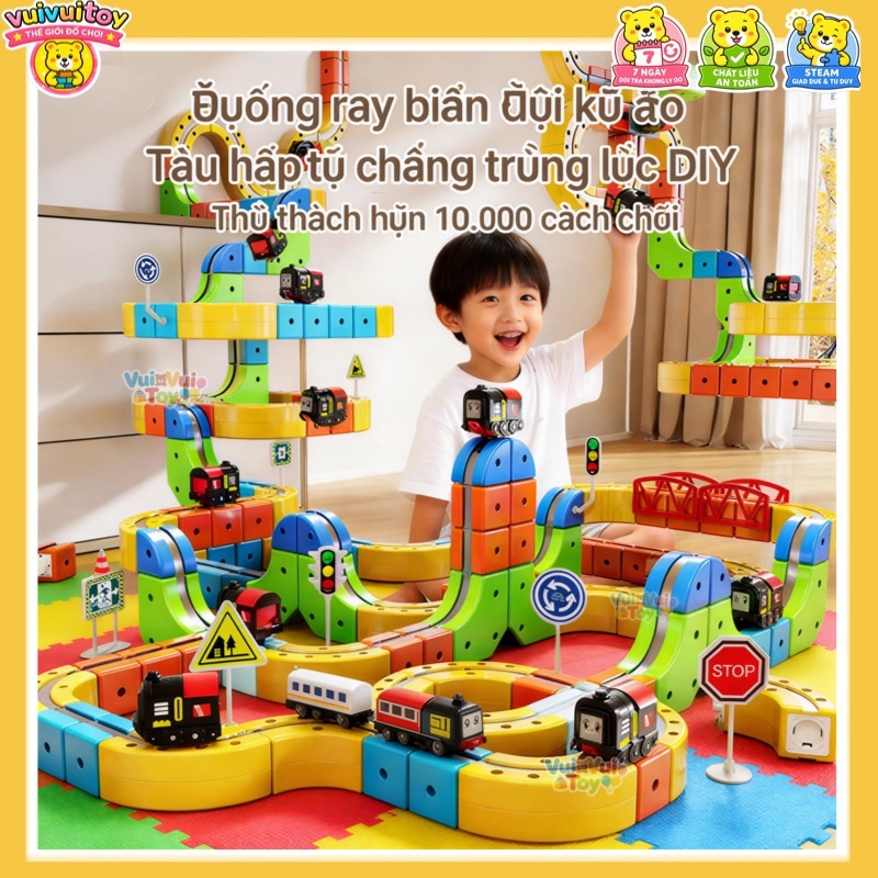 Xe đường ray nam châm ma thuật – Đồ chơi giáo dục lắp ráp sáng tạo cho bé trai và bé gái