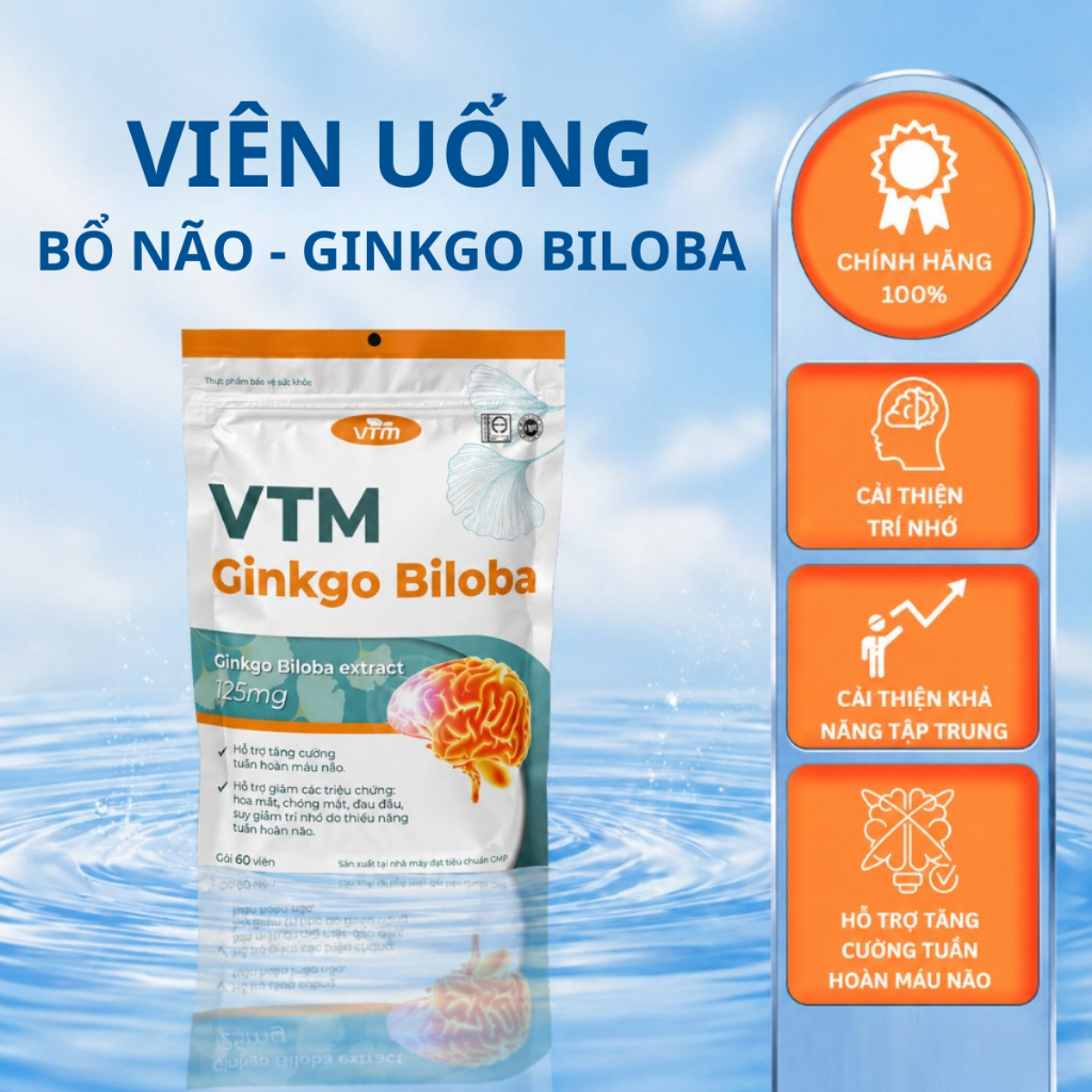 Viên uống bổ não VTM Ginkgo Biloba hỗ trợ cải thiện trí nhớ - 60 viên