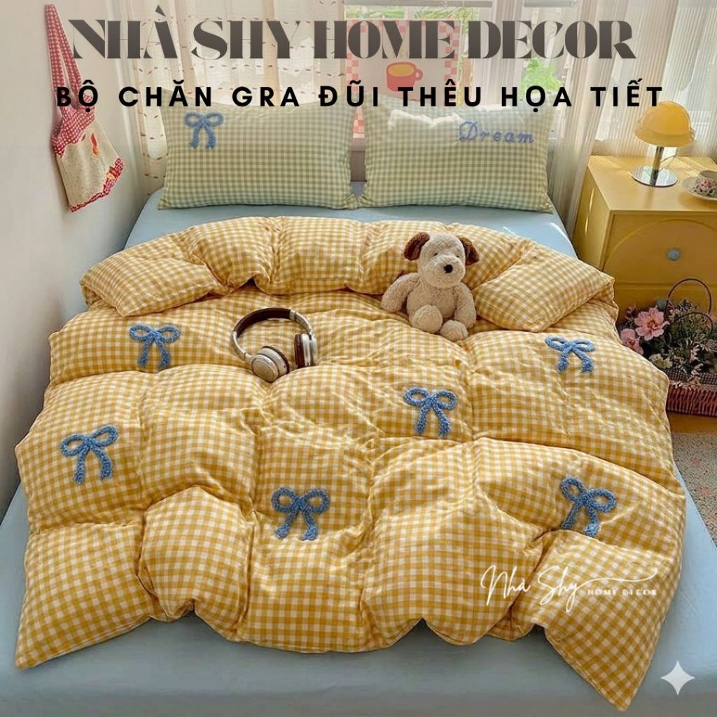 Bộ Chăn Gra Gối Đũi Thêu Nổi Hoạ Tiết Animals 3D Cao Cấp - Bộ Vỏ Chăn 4 Món - Nhà Shy Home Decor