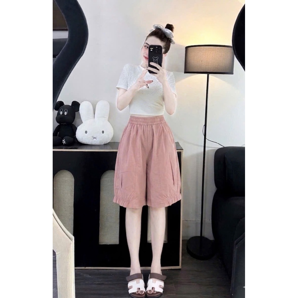 Quần Short Lửng Nữ Chất Thô Thoáng Mát Mềm Mịn, Quần Đùi Nữ Dáng Lửng Cạp Cao Tôn Dáng Thoải Mái | SANA CLOSET #8838
