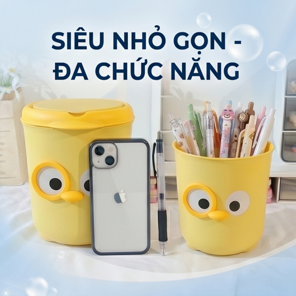 Thùng Rác Mini Bằng Nhựa Để Bàn, Để Văn Phòng, Sọt Đựng Rác Cute Để Phòng Có Nắp Lật Tiện lợi