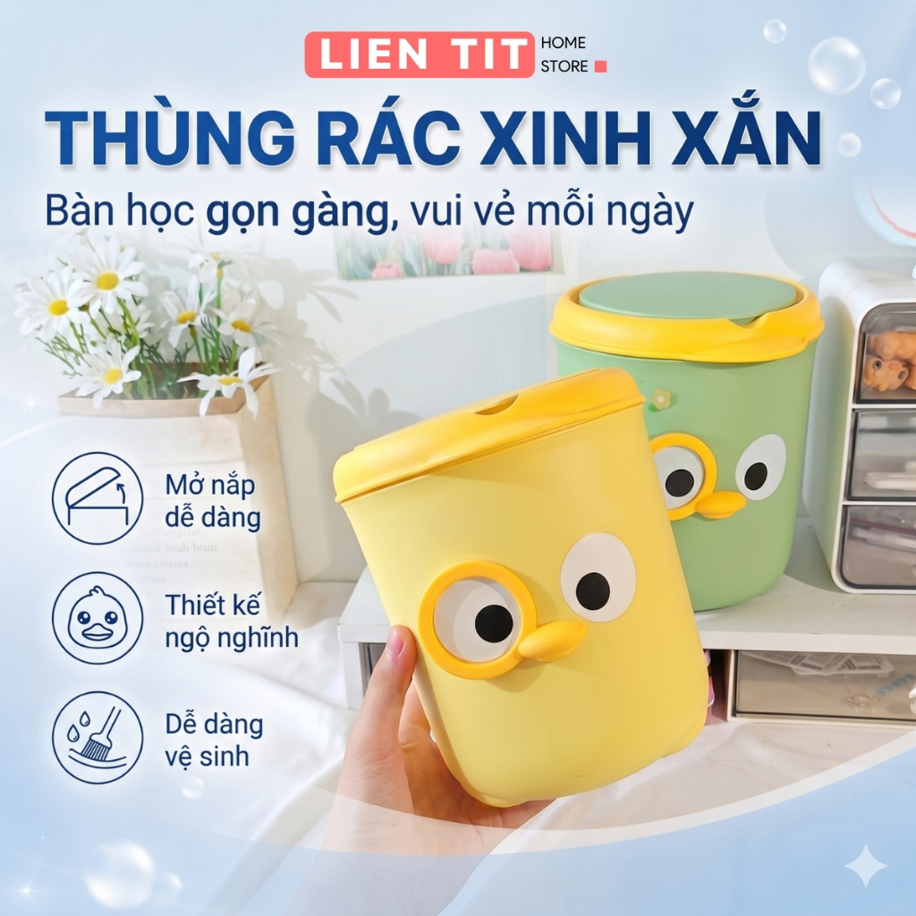 Thùng Rác Mini Bằng Nhựa Để Bàn, Để Văn Phòng, Sọt Đựng Rác Cute Để Phòng Có Nắp Lật Tiện lợi