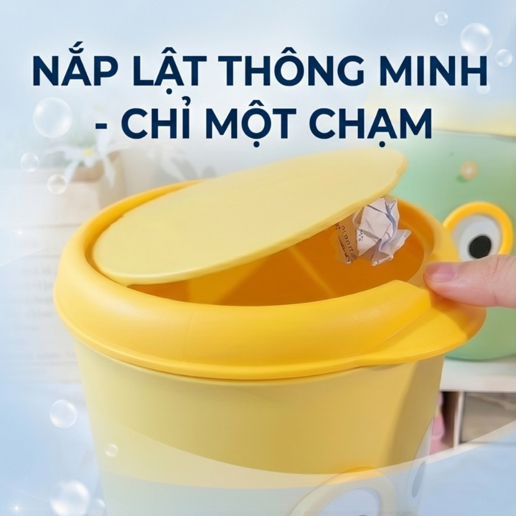 Thùng Rác Mini Bằng Nhựa Để Bàn, Để Văn Phòng, Sọt Đựng Rác Cute Để Phòng Có Nắp Lật Tiện lợi