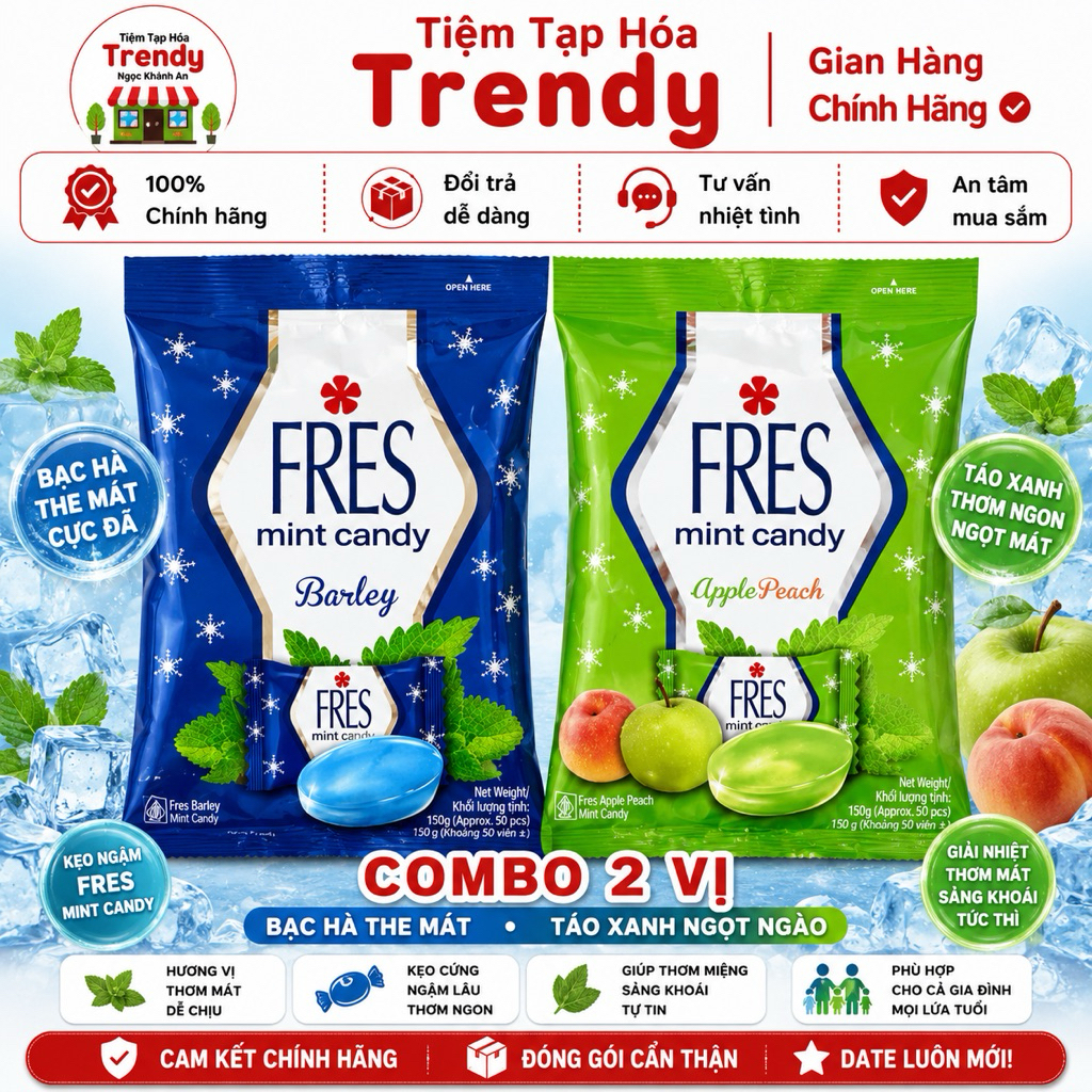 Combo Kẹo Ngậm Fresh Bạc Hà Táo Xanh Giải Nhiệt Thơm Mát