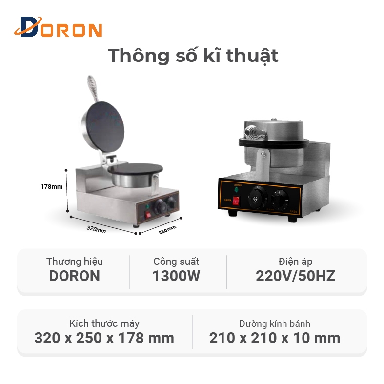 Máy làm bánh quế cuộn công nghiệp 1300W làm nóng đều 2 mặt khuôn, bánh thơm ngon