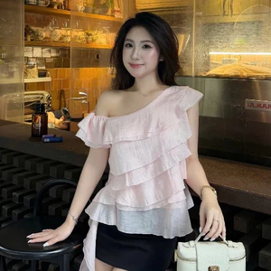 Áo Babydoll Kiểu Nữ Trễ Hở Vai Mặc 2 Kiểu Bèo Nhún Xếp Tầng Đi Biển Muà Hè Kimee - KA877