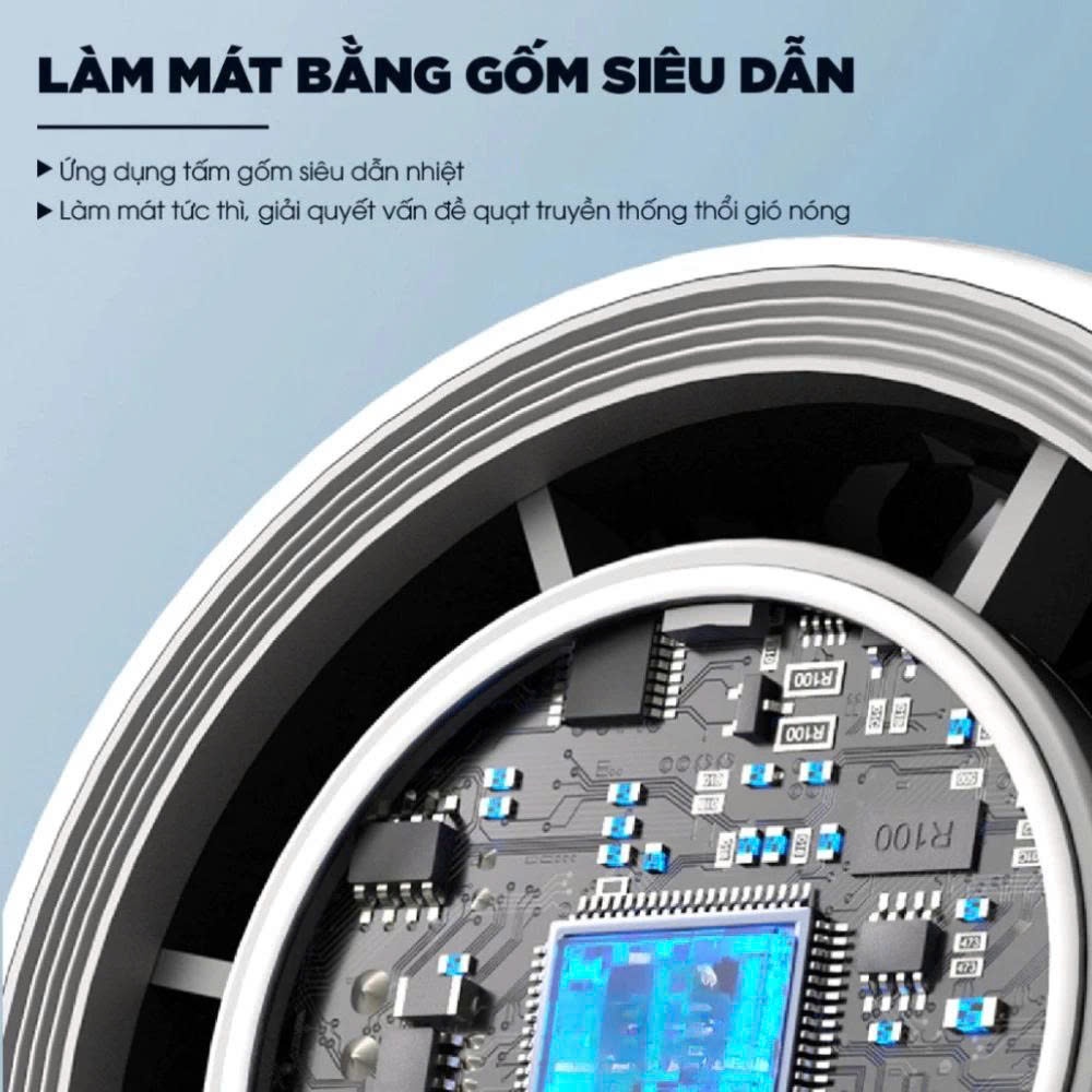 Quạt Tích Điện Mini K801 Pin 4000mAh, Làm Mát Mạnh Mẽ Màn Hình LED Thông Minh Tặng Kèm Dây Đeo Cổ