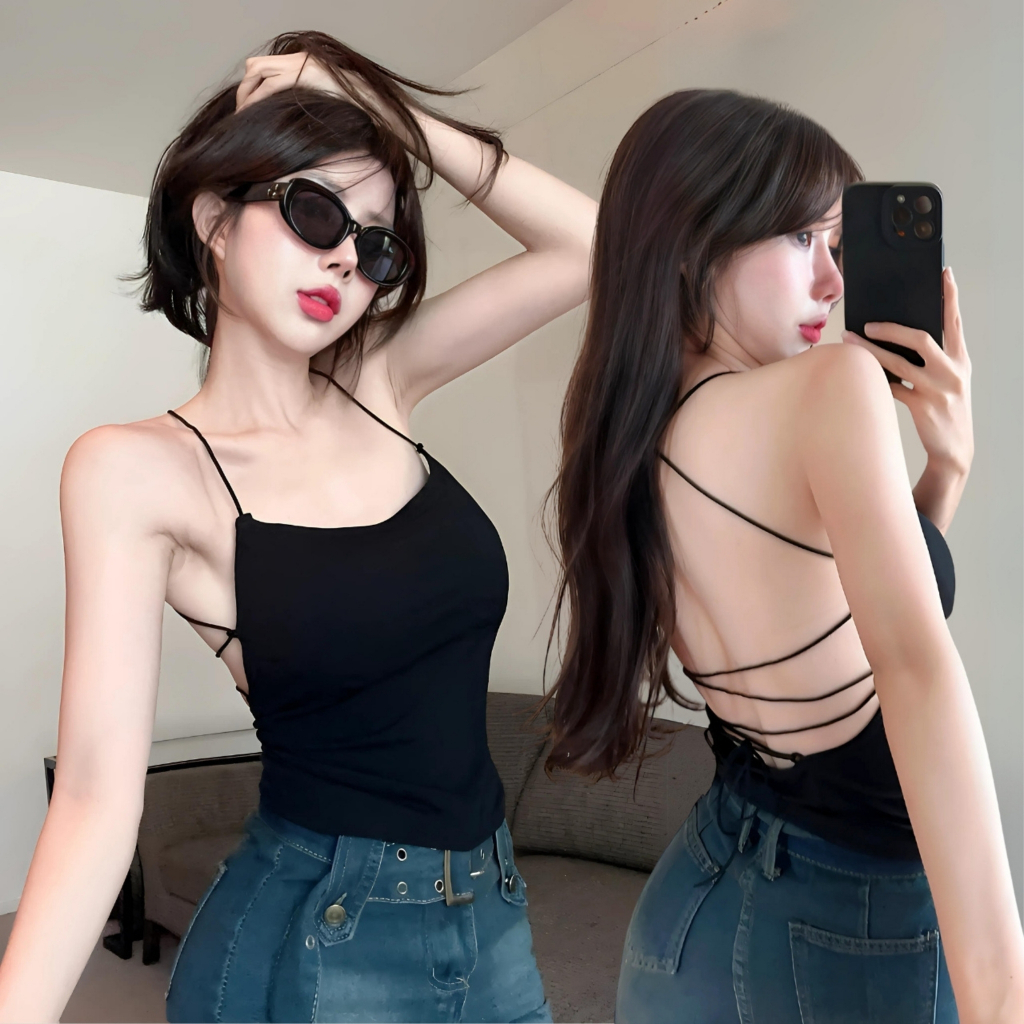 [Mở Bán] Áo Thun Croptop Hai Dây Đan Dây Lưng Có Mút Ngực CR20 2d Ôm Body Thun Gân Co Giãn Tôn Dáng Minh Khuê Boutique