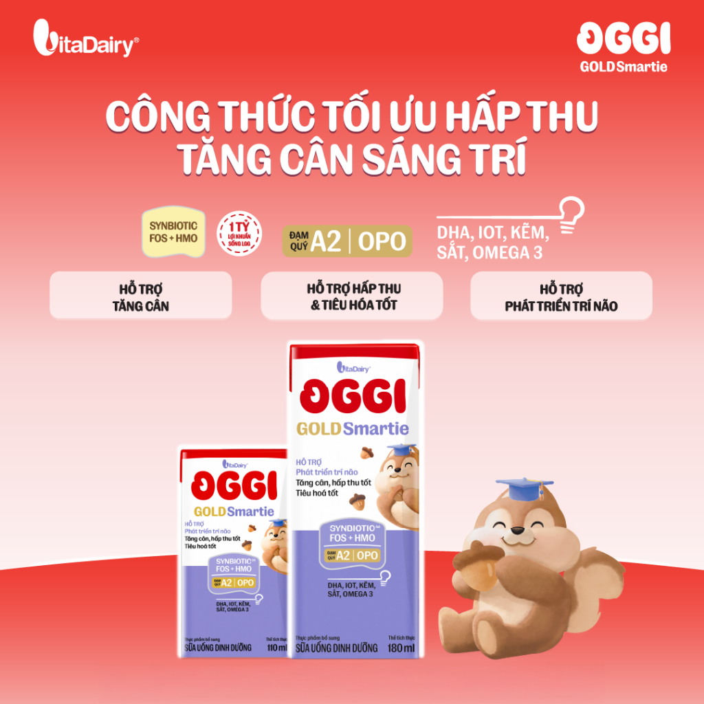 [COMBO 2 THÙNG 24 HỘP] Sữa uống dinh dưỡng Oggi Gold Smartie phát triển trí não, hỗ trợ hấp thu - Hộp 110ml/180ml