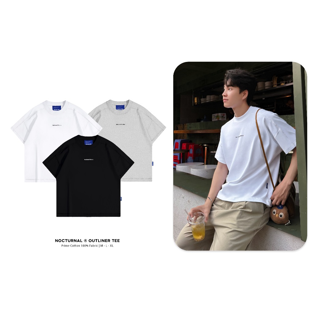 Áo Thun Form Boxy NOCTURNAL Outliner Tee Prime Cotton 100% Nam Nữ Unisex Localbrand Logo Cao Thành Tag Da