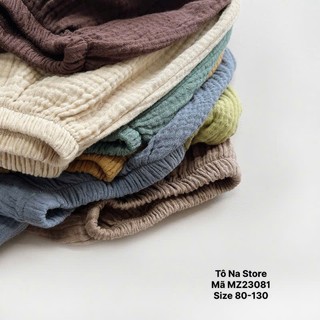 Quần Bí Muslin Bé Trai Bé Gái Hàng QCCC Cho Bé Trai Bé Gái Từ 9-28kg Quần Đùi Bo Gấu MZ23081