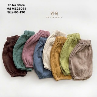Quần Bí Muslin Bé Trai Bé Gái Hàng QCCC Cho Bé Trai Bé Gái Từ 9-28kg Quần Đùi Bo Gấu MZ23081