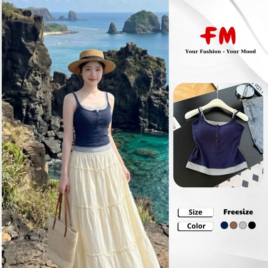 Áo Thun Nữ 2 Dây FMSTYLE 2 mảnh giả quây 5 Nút Co Giãn Tốt Phong Cách Hàn Quốc 26010951
