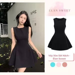 Váy Xòe Sát Nách Élan Sweet, Váy Tiểu Thư Trơn Dáng Ngắn Chiết Eo Phồng Hack Dáng Sang Trọng Đi Tiệc Đi Chơi