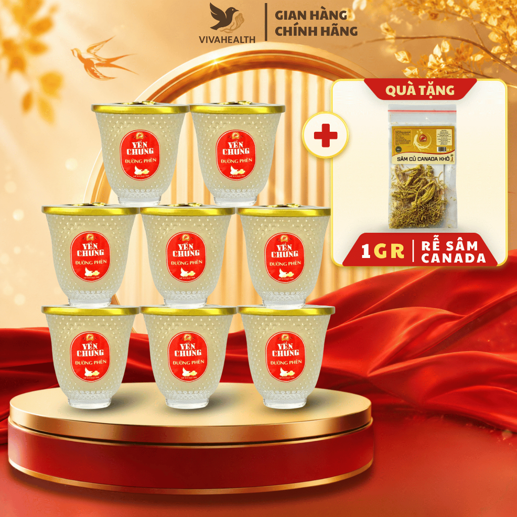 Combo 8 Ly Yến Chưng Vị Đường Phèn và Đông Trùng Hạ Thảo HEALWA 70ml - Ly Thủy Tinh Độc Đáo