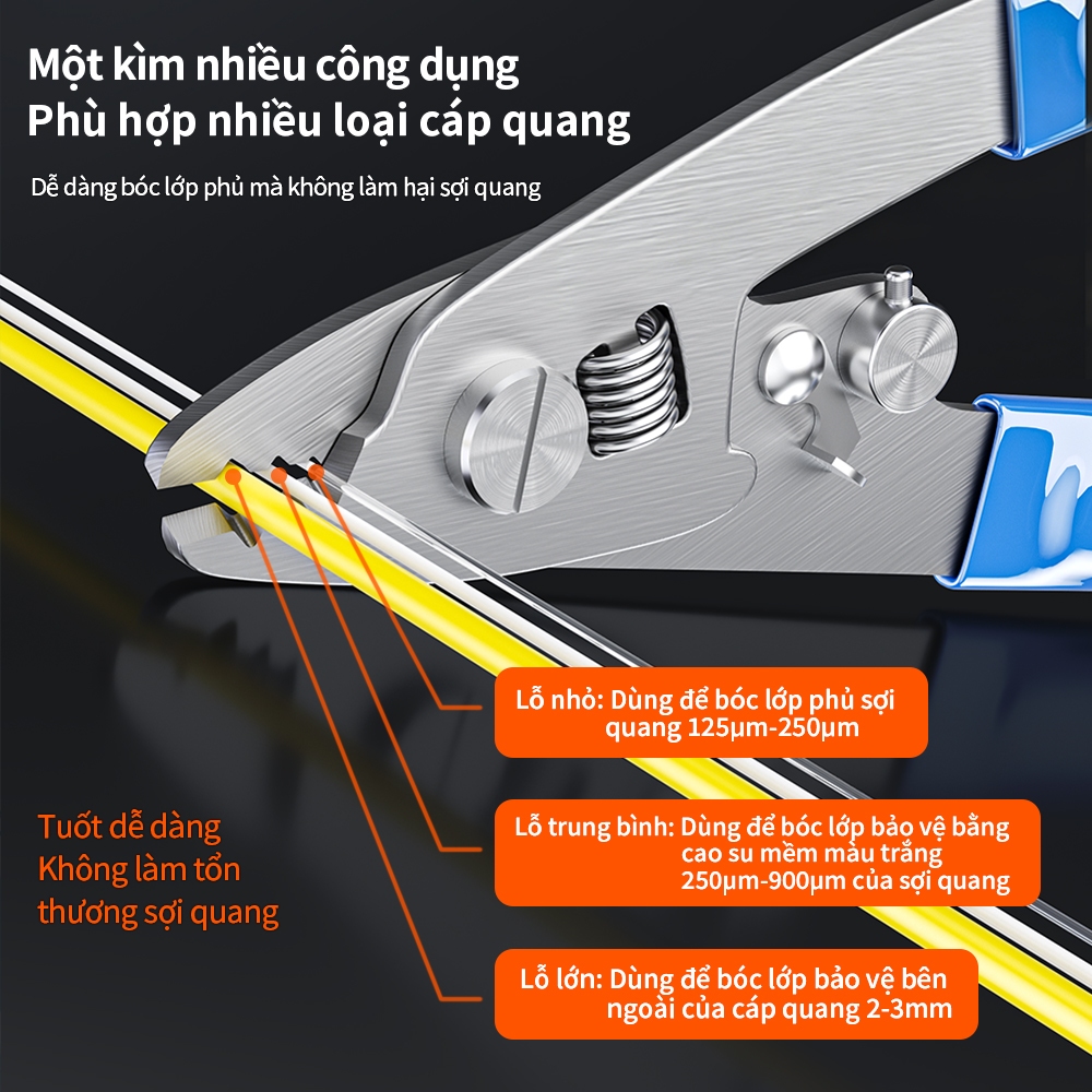 Kìm Tuốt Sợi Quang Miller 3 Lỗ Chuyên Nghiệp Tuốt Lớp Phủ Sợi Quang Điều Chỉnh Được