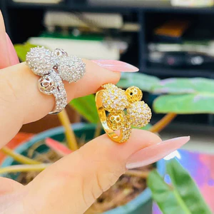 Nhẫn Nữ Kiểu Bi Đính Đá Thiết Kế Cao Cấp - Nhẫn Nữ Mạ Vàng Sang Trọng Đi Tiệc Lấp Lánh