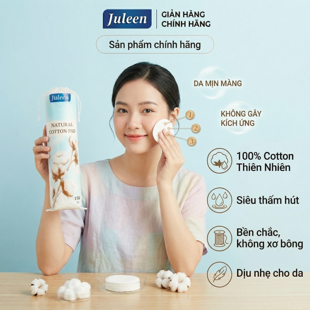 Bông Tẩy Trang Juleen 150 Miếng - 100% Bông Tự Nhiên Cao Cấp, Siêu Mềm ...