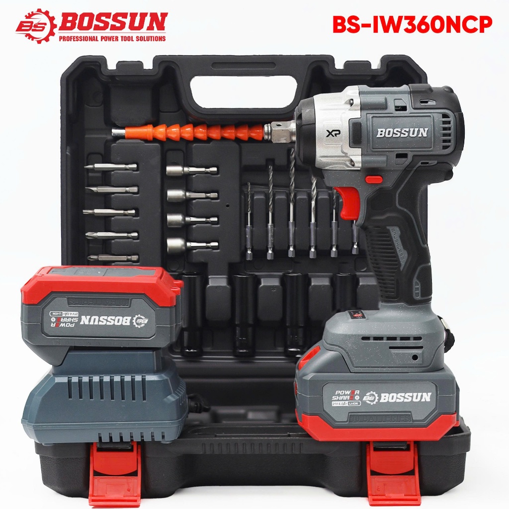 Bộ Máy Siết Bulong BS BOSSUN BS-IW360NCP, Lực Siết 380Nm, Đầu 2trong1 Bắn Vít Mở Ốc - Tặng Phụ Kiện