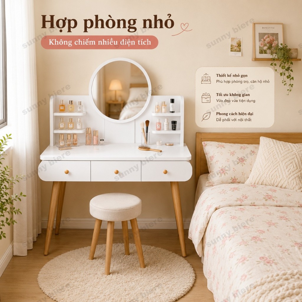 Bàn trang điểm LED phong cách bắc âu Gương cảm ứng Nhiều ngăn Dễ lắp ráp Giao nhanh 𝙎𝙐𝙉𝙉𝙔 𝘽𝙄𝙀𝙍𝙀