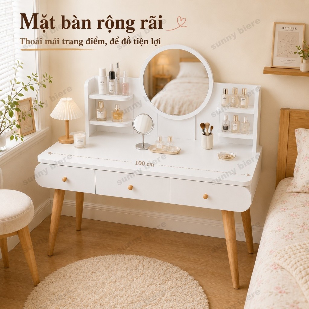 Bàn trang điểm LED phong cách bắc âu Gương cảm ứng Nhiều ngăn Dễ lắp ráp Giao nhanh 𝙎𝙐𝙉𝙉𝙔 𝘽𝙄𝙀𝙍𝙀