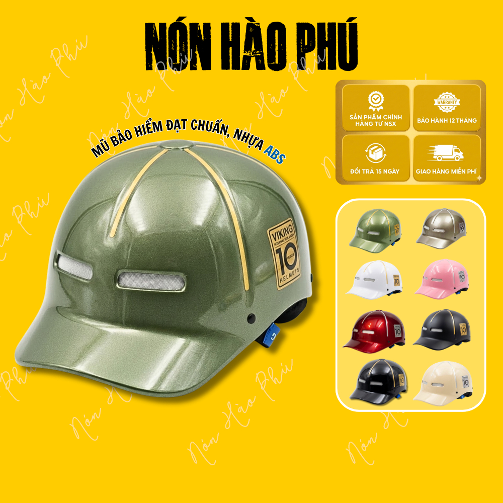 Mũ bảo hiểm VIKING N688 LƯỠI TRAI nửa đầu đi xe máy đủ màu chính hãng đạt chuẩn quatest, NÓN nam nữ 6 múi NAPOLI