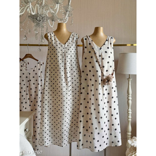 Váy Linen Suông Maxi Chấm Bi Sát Nách Chuẩn Linh Hoàng