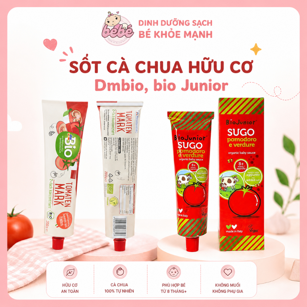 Sốt cà chua, tương cà hữu cơ dmBio, Bio Junior cho bé ăn dặm 200g nội địa Đức