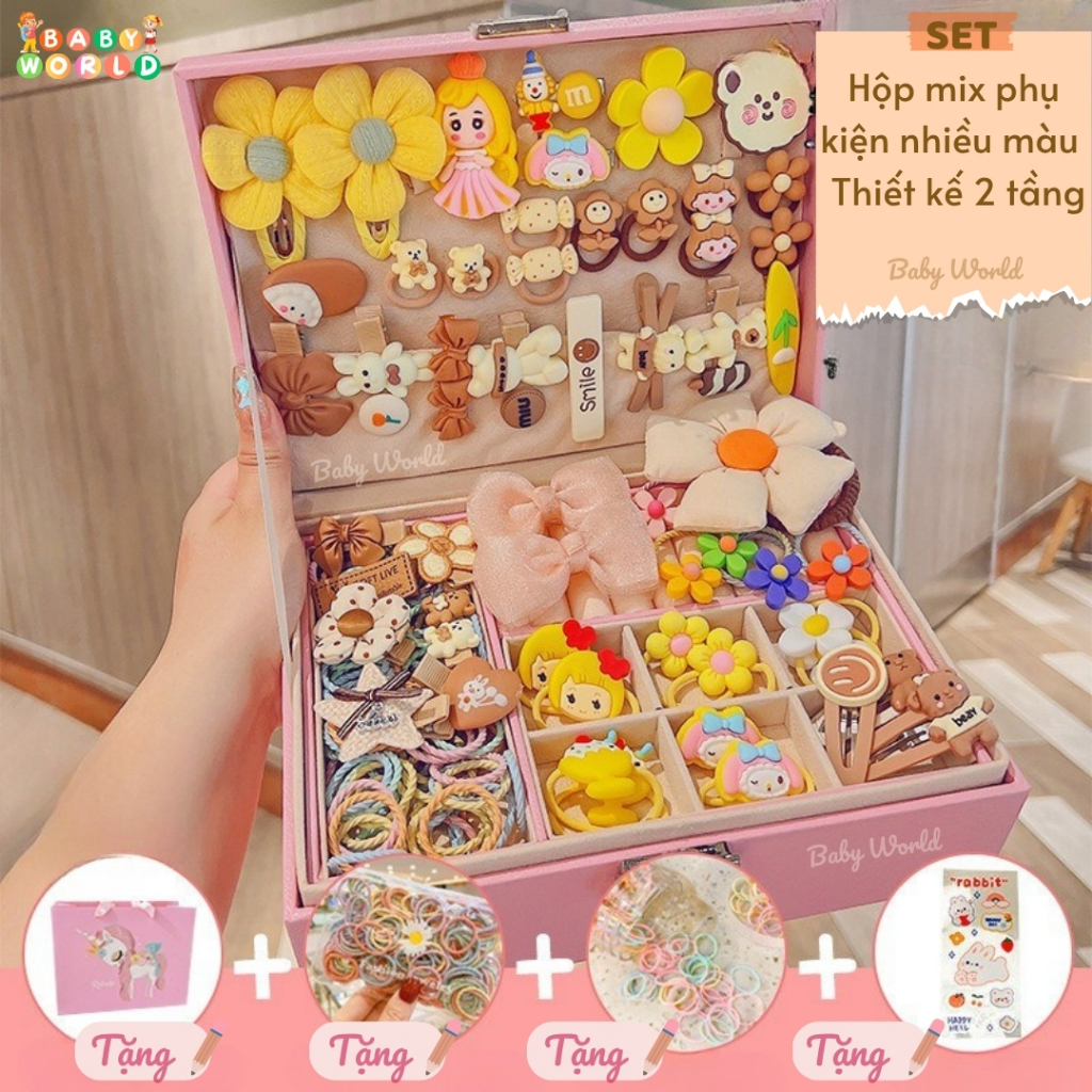 Hộp Phụ Kiện kẹp tóc PinkiBox  quà tặng sinh nhật cho bé gái dễ thương xinh xắn
