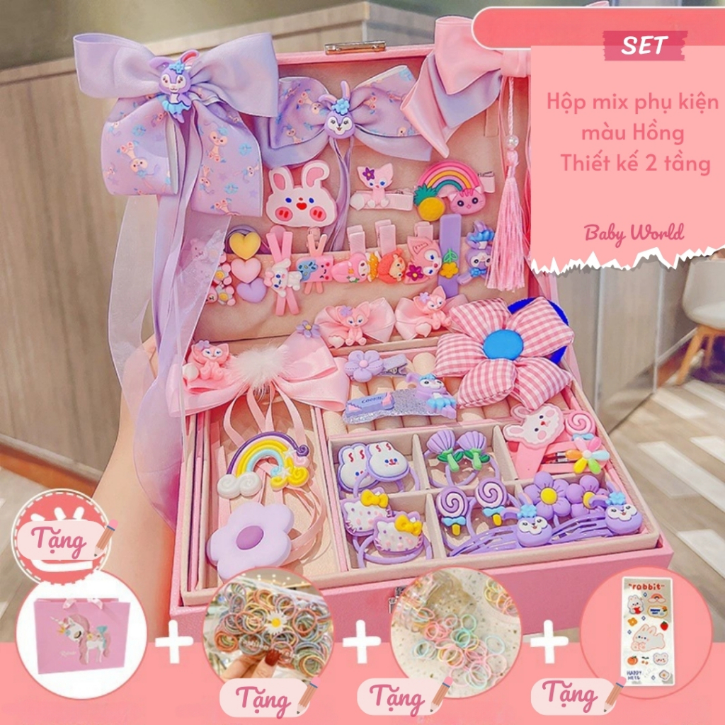 Hộp Phụ Kiện kẹp tóc PinkiBox  quà tặng sinh nhật cho bé gái dễ thương xinh xắn