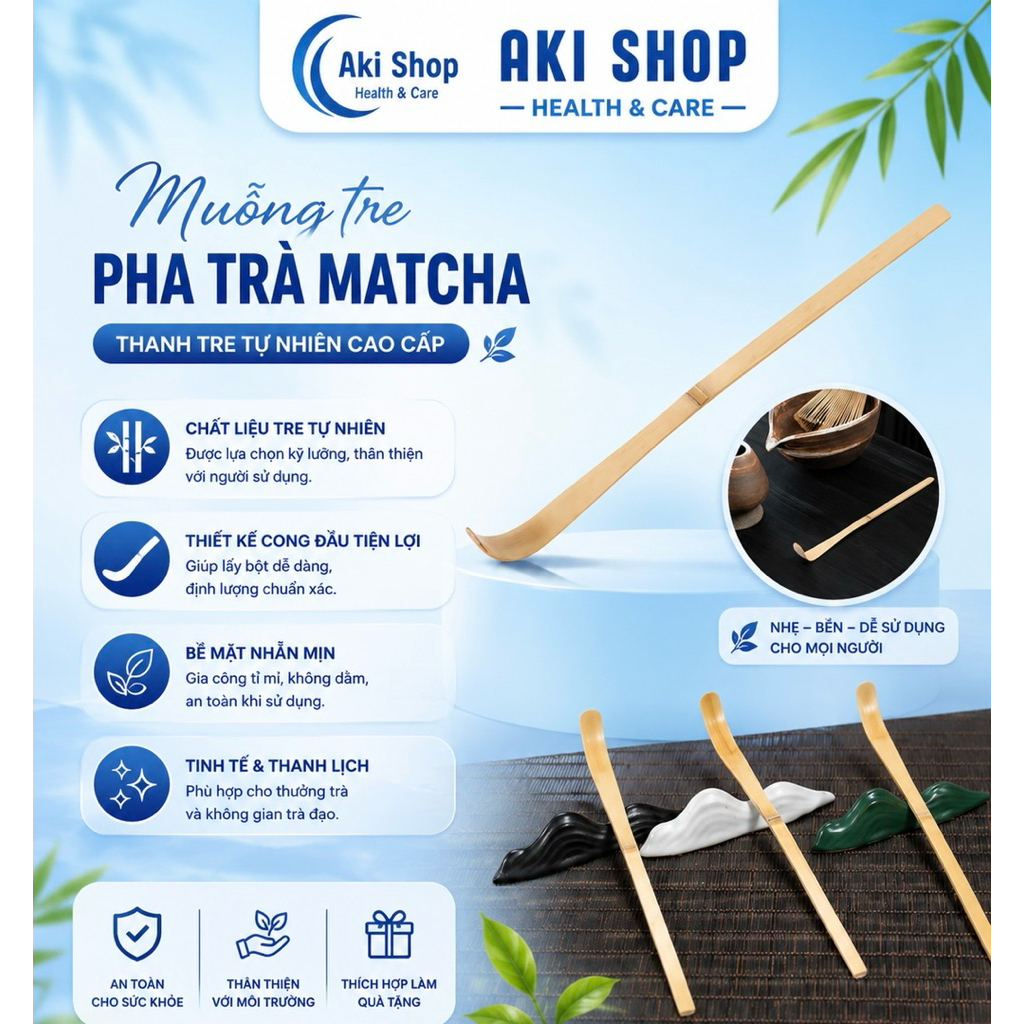 Muỗng Tre Chashaku Pha Matcha Nhật Bản – Dụng Cụ Định Lượng Bột Matcha Chuẩn Trà Đạo