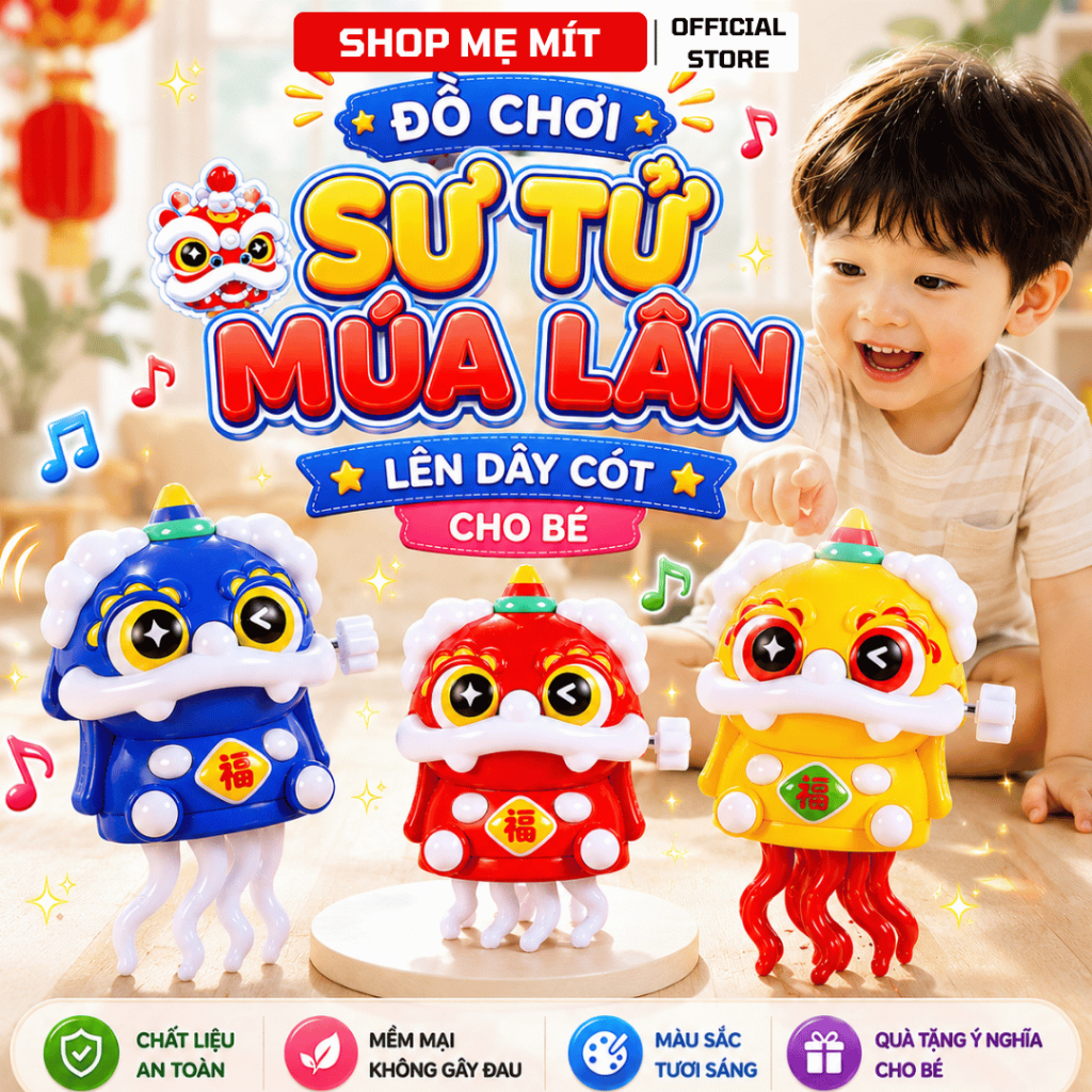 Đồ Chơi Sư Tử Múa Lân Lên Dây Cót Cho Bé – Mô Hình Nhảy Múa Vui Nhộn, Tự Di Chuyển