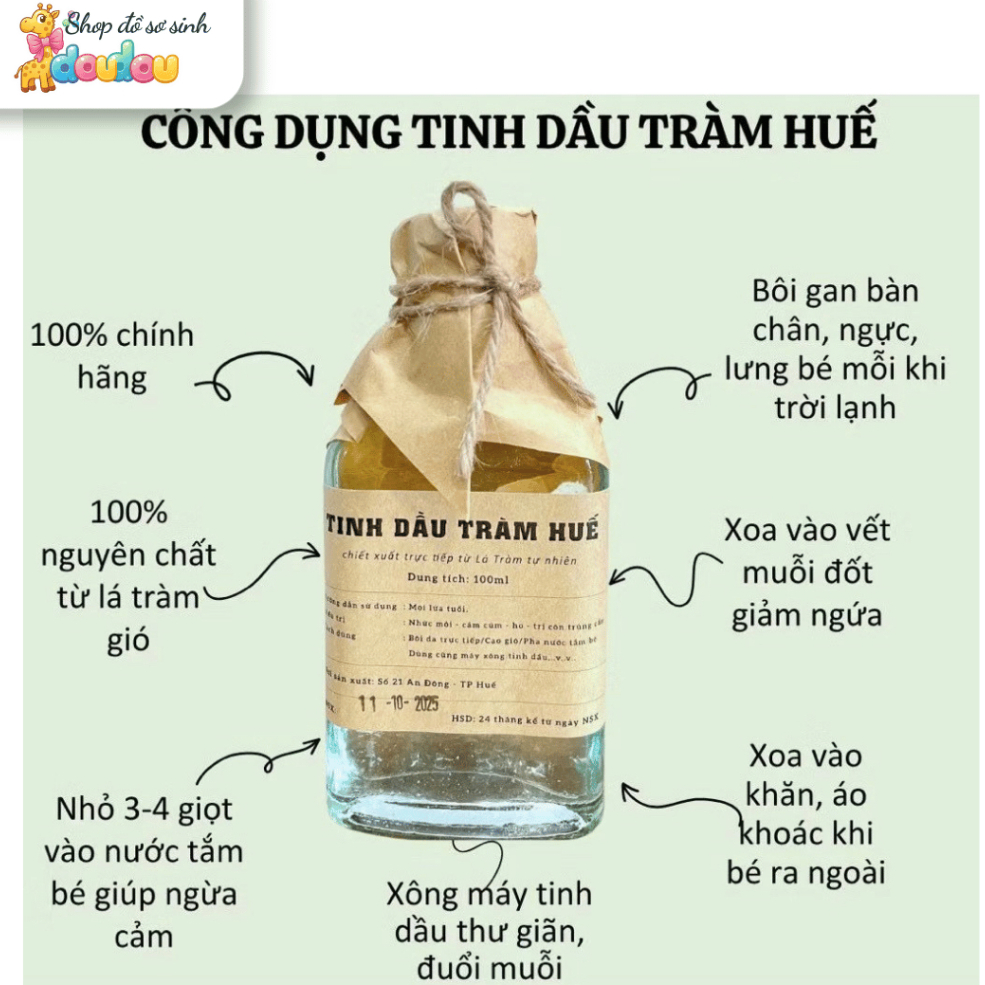 Tinh Dầu Tràm Chính Hãng An Đông Huế 100 ML Siêu Đậm Đặc Giúp Đuổi Muỗi, Giữ Ấm Cho Bé DouDou A13