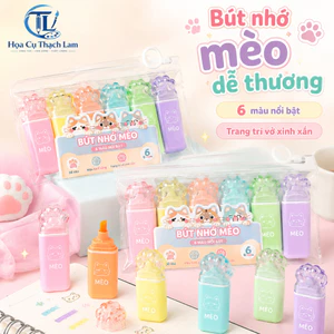 Bút Nhớ Pastel 6 Màu Hình Mèo Dễ Thương, Bút Highlight Đánh Dấu Học Tập Ghi Chú
